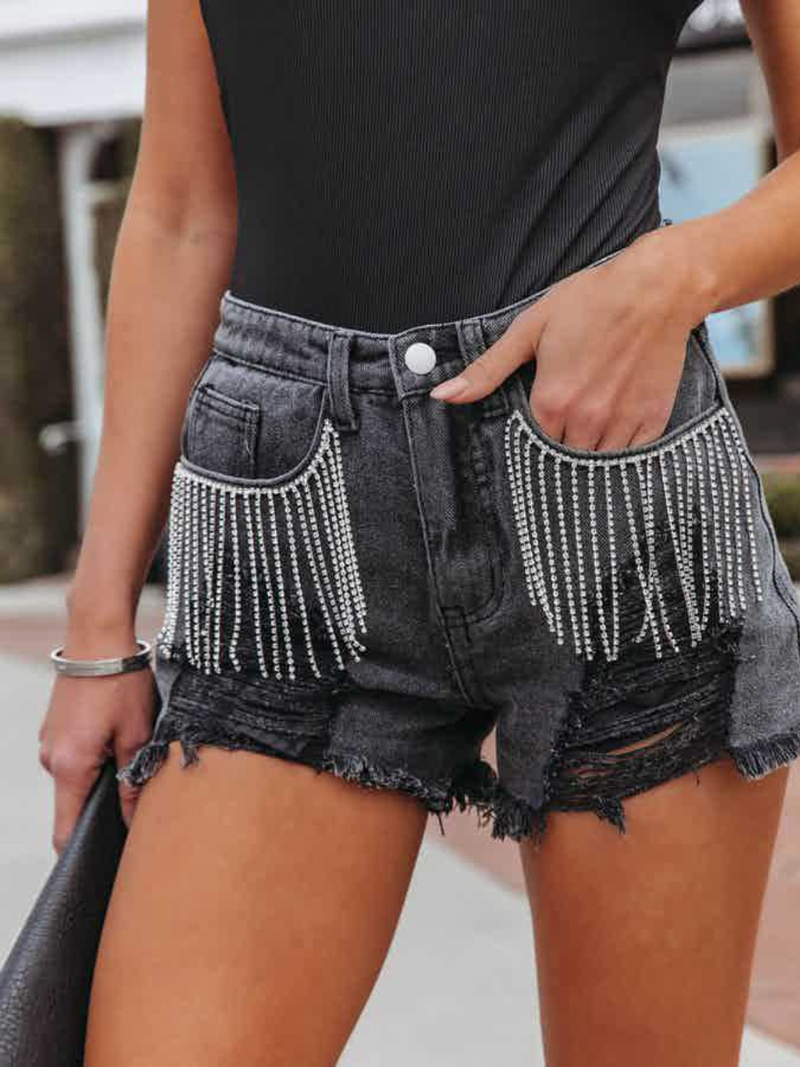 Houston Distressed Fringe Denim Shorts