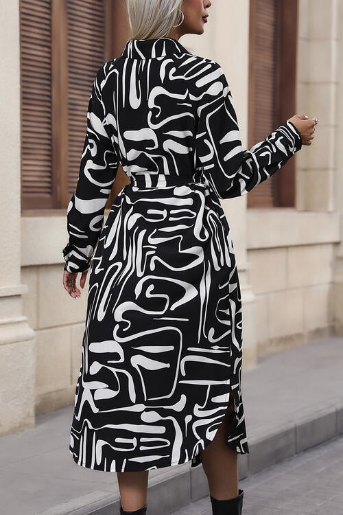 Mosaic Collared Neck Shirt Dress