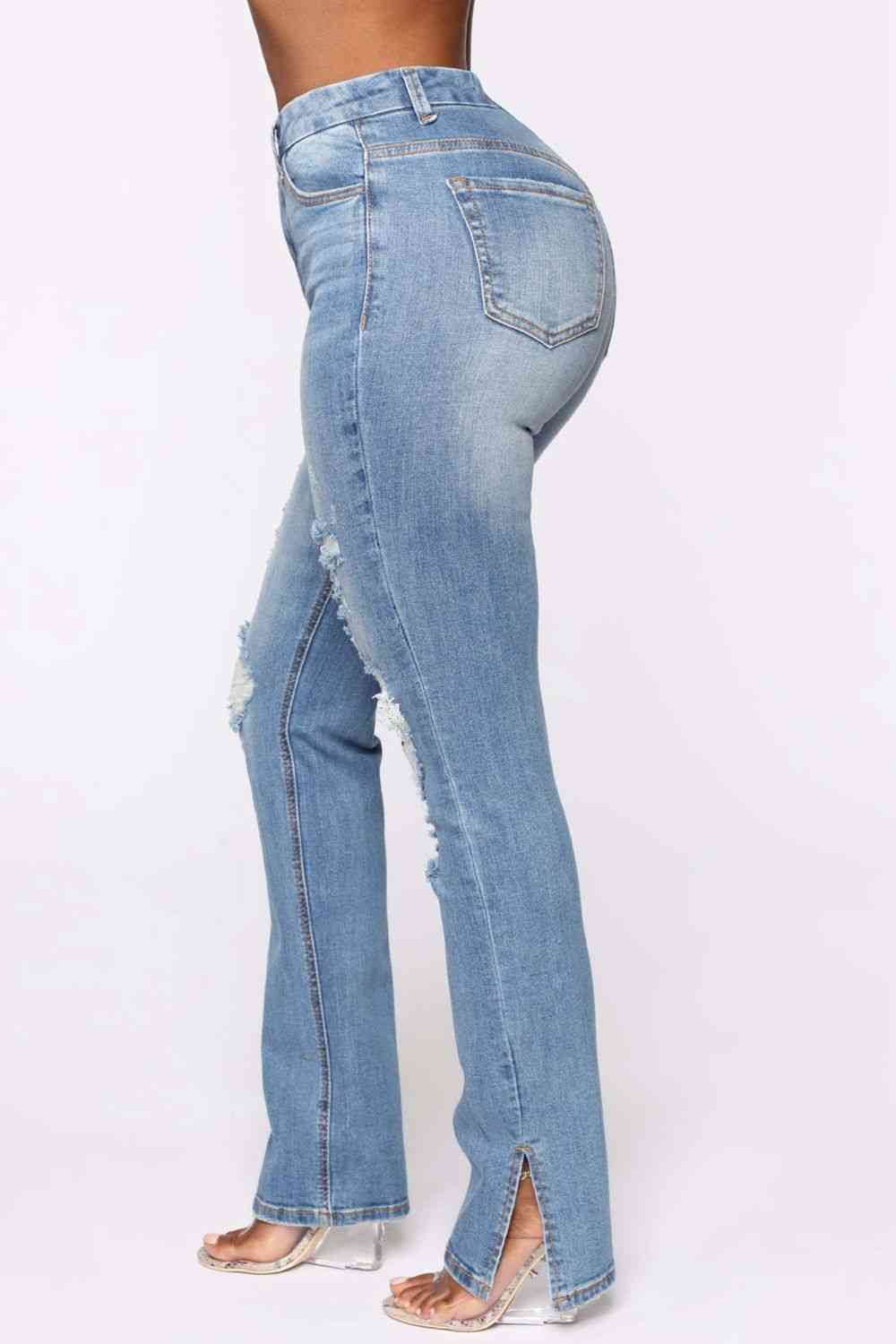 Melanie Distressed Slit Jeans