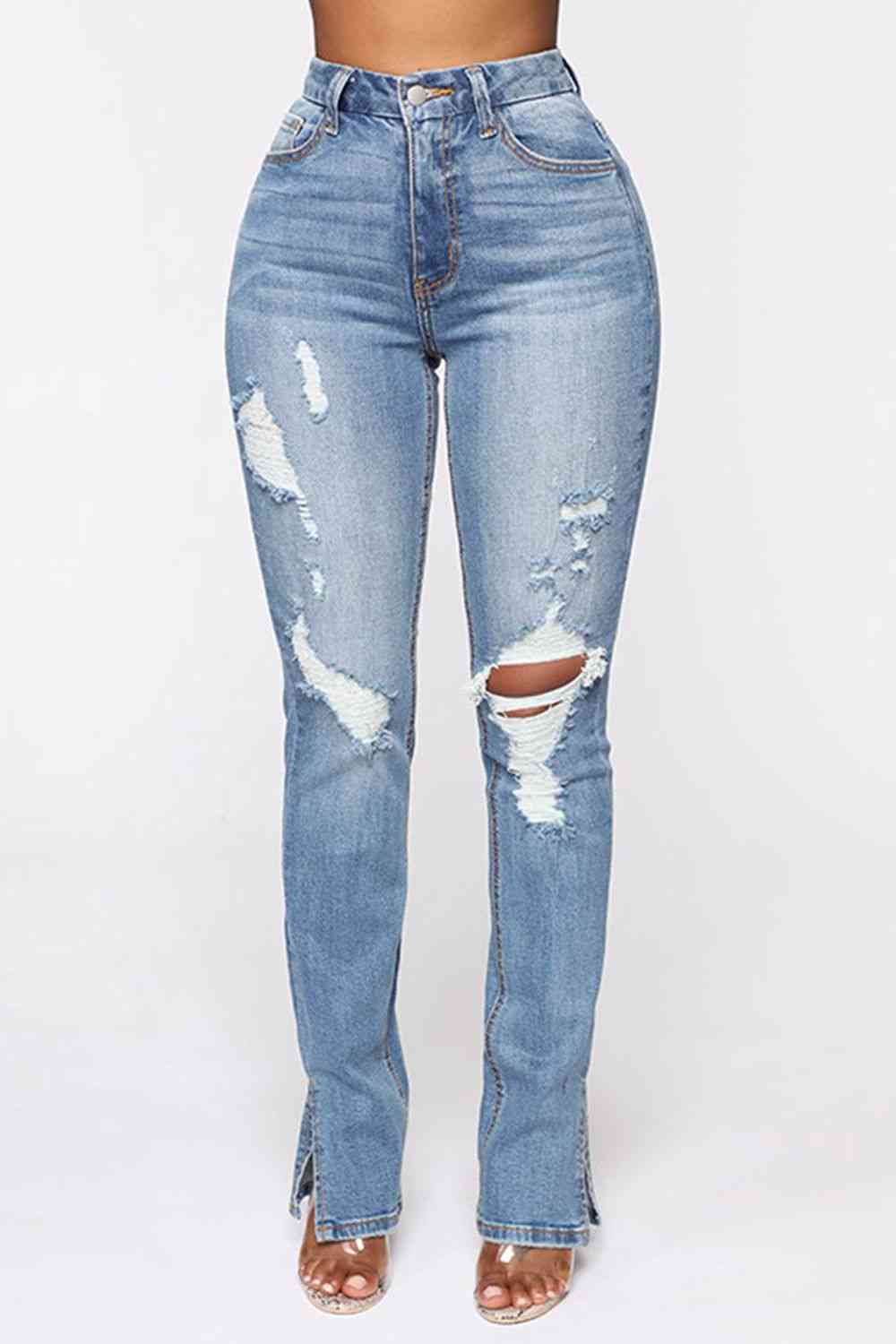 Melanie Distressed Slit Jeans