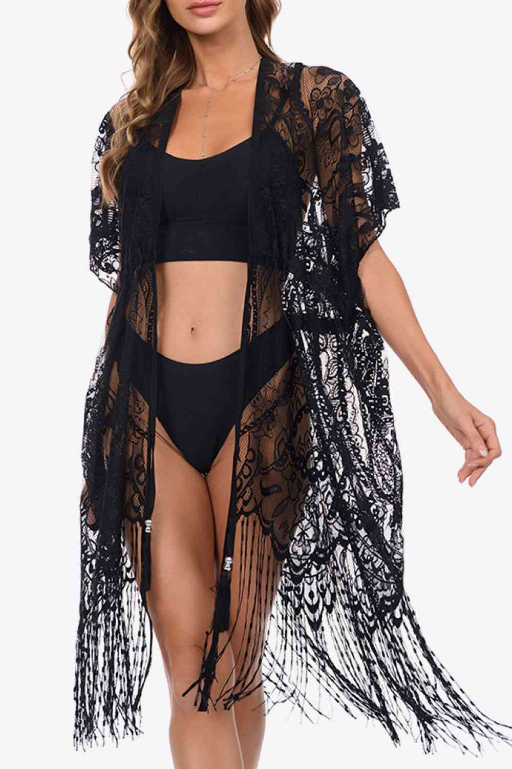 Fringe Trim Lace Cover-Up