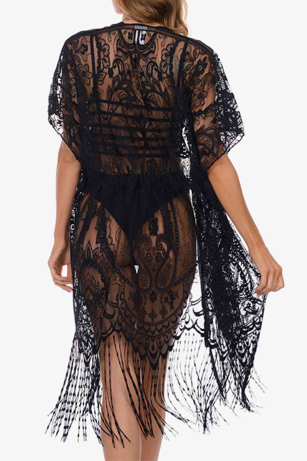 Fringe Trim Lace Cover-Up