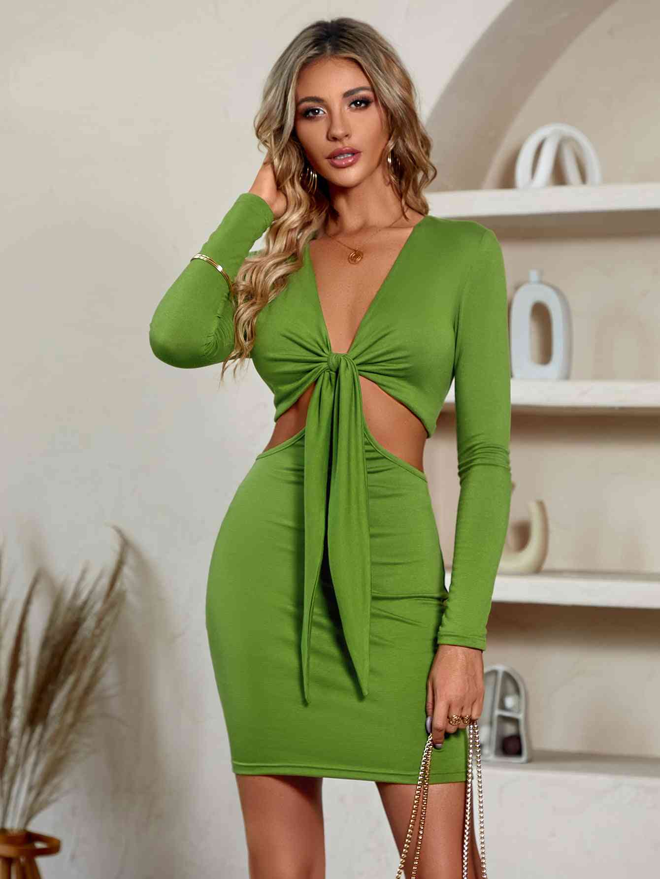 Derra Plunge Neck Mini Dress