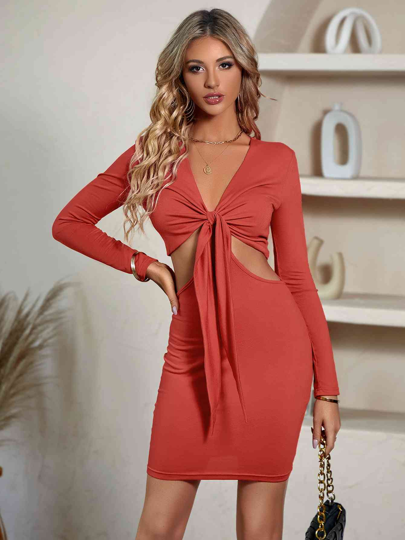 Derra Plunge Neck Mini Dress