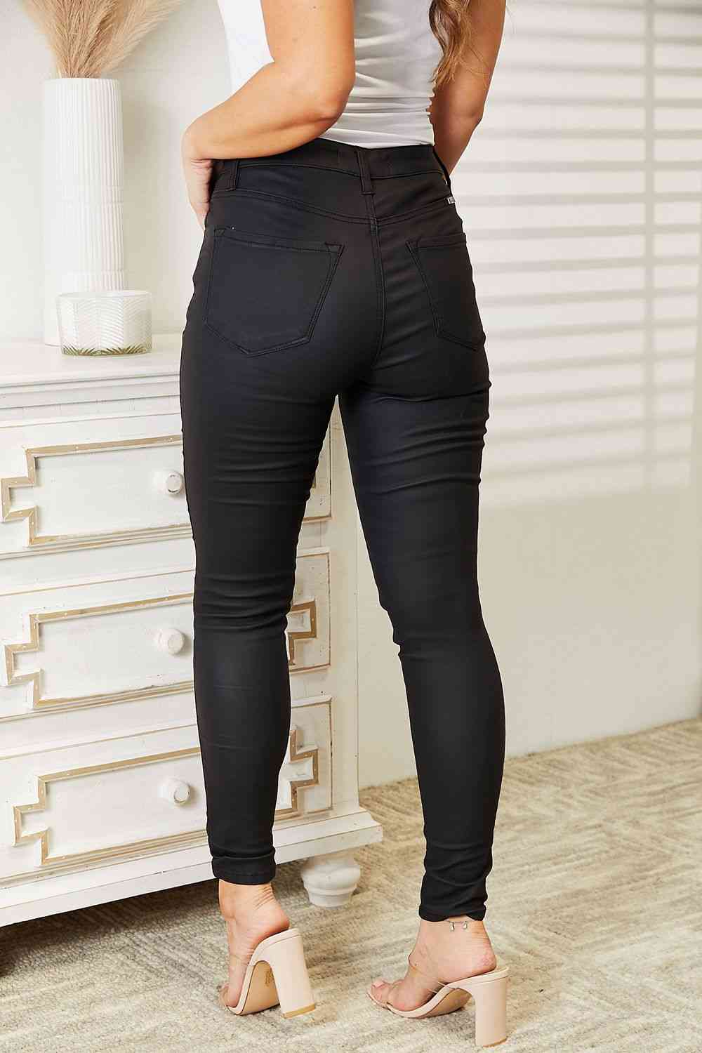 Leslie Full Size High Rise Black Coated Ankle Skinny Jeans