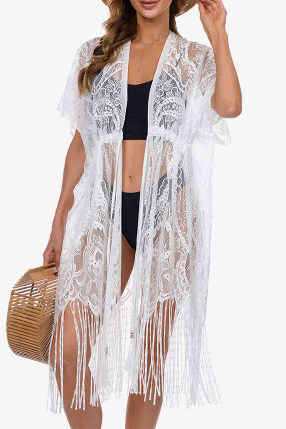 Fringe Trim Lace Cover-Up