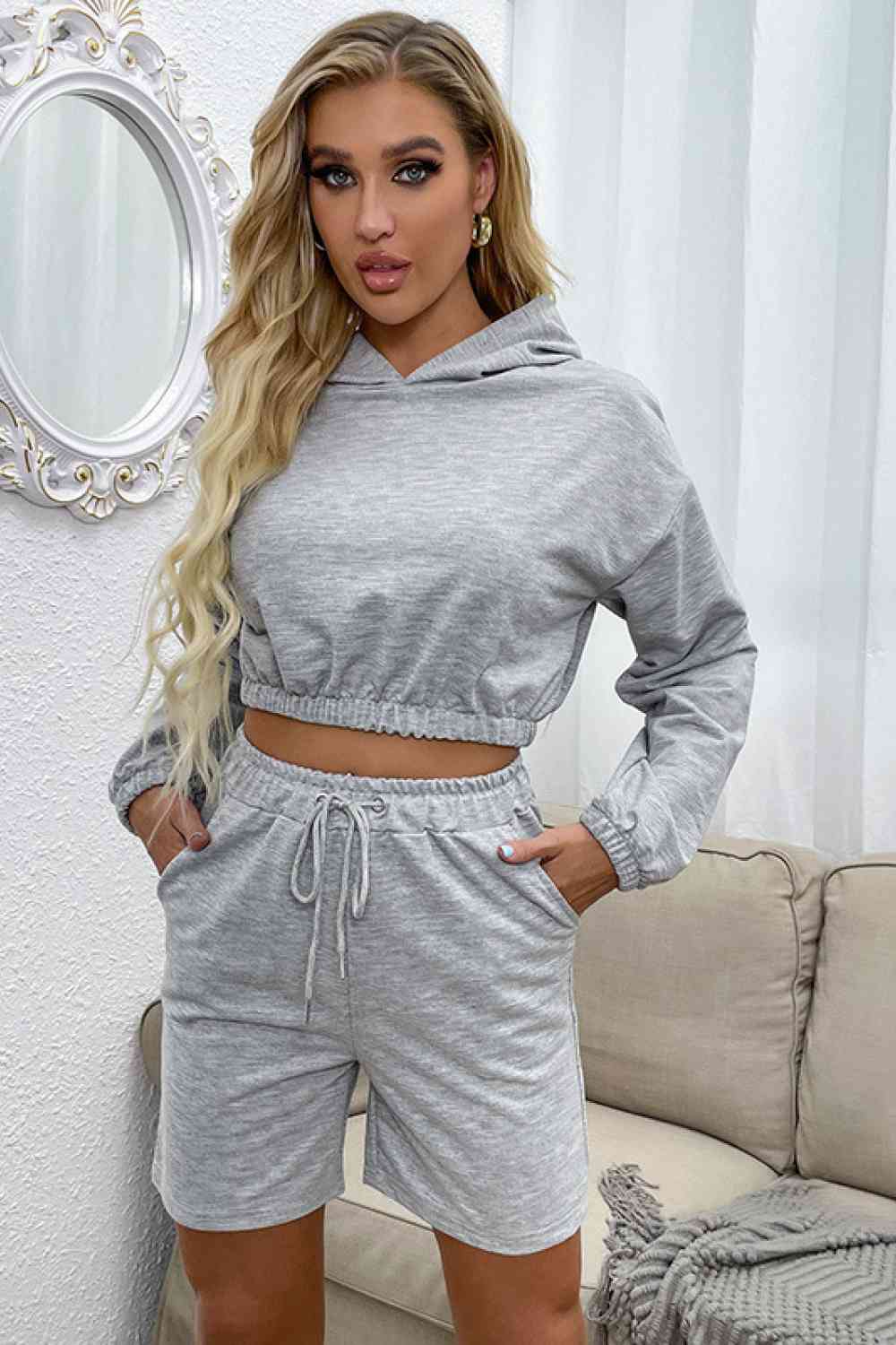 Becca Crop Hoodie Shorts Set