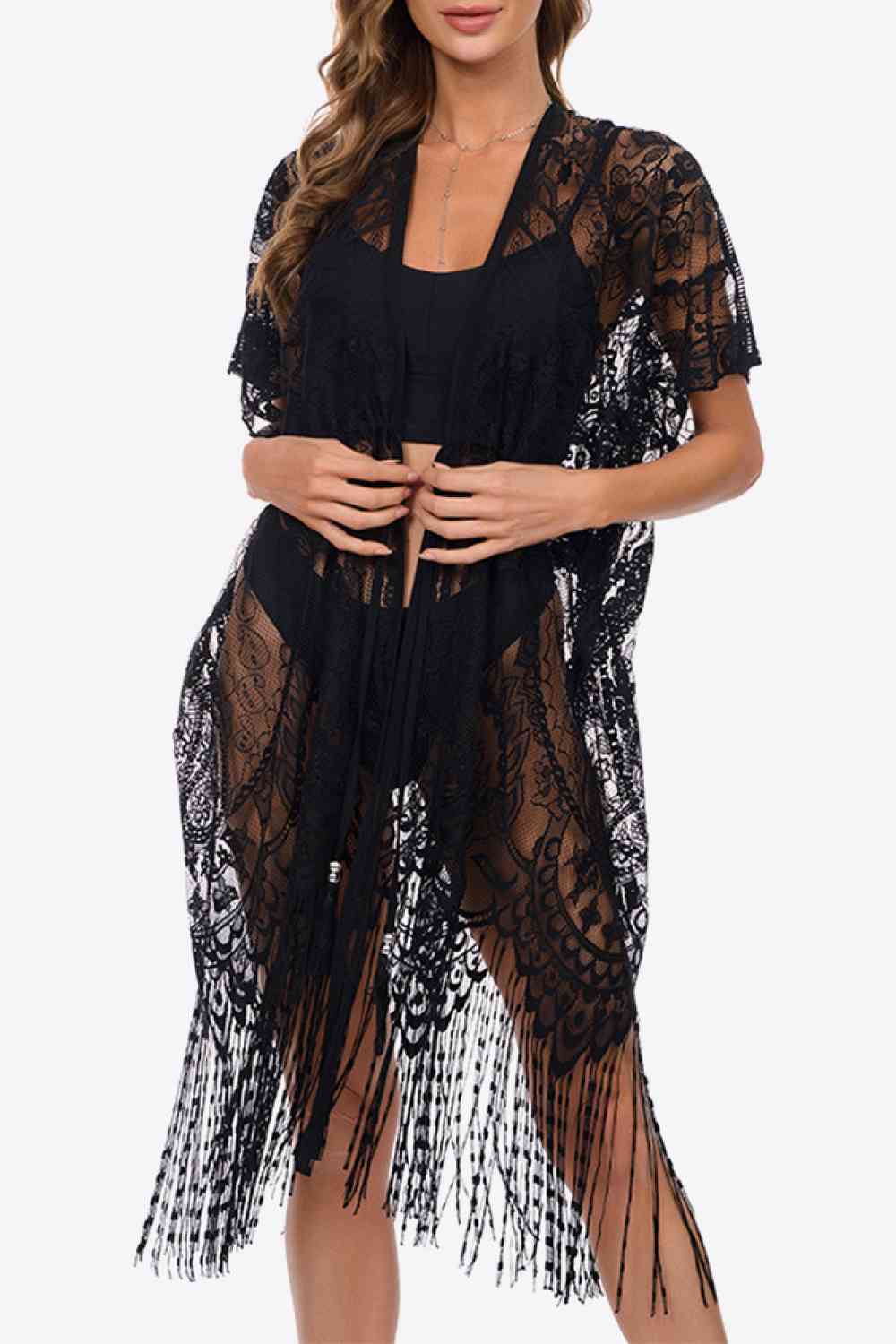 Fringe Trim Lace Cover-Up